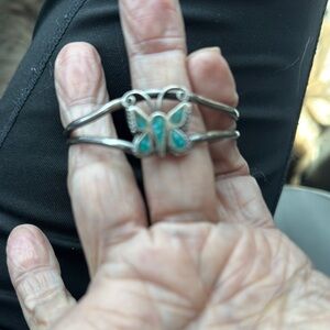 Sterling silver cuff Butterfly Bracelet with Turquoise Accents